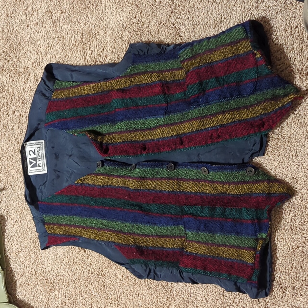 V2 by Versace vintage 90s striped button up vest with pockets